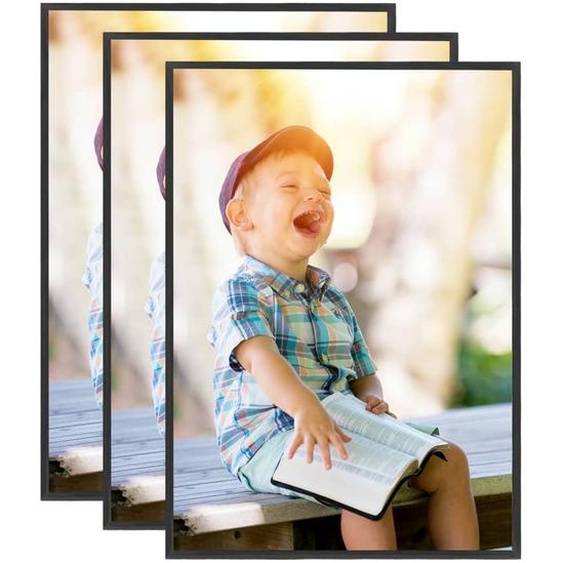 Collage de cadres photo 3 pcs de table Noir 15x21 cm MDF
