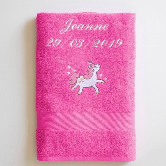 Collection éponge enfant brodée licorne personnalisable coton - Lot 1 Serviette 50x100cm + 1 Gant - Rose - Colombine Des Petits