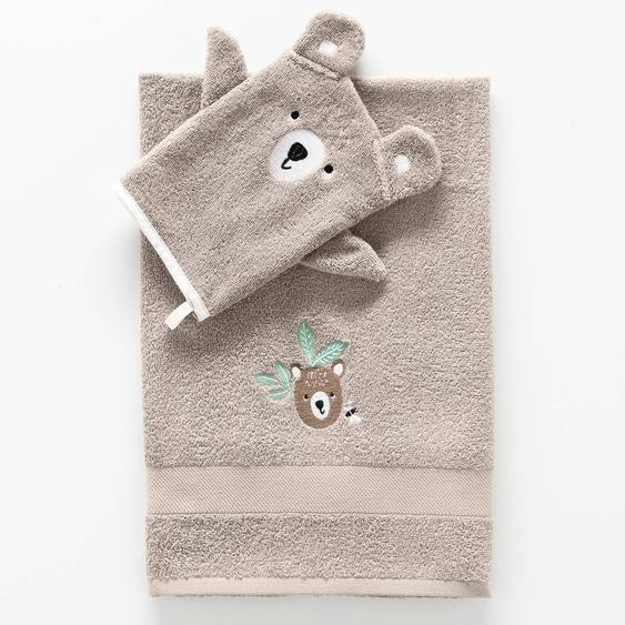 Collection éponge enfant brodée ourson coton - 380 g/m² - Drap De Douche : 70x130cm - Taupe - Colombine Des Petits