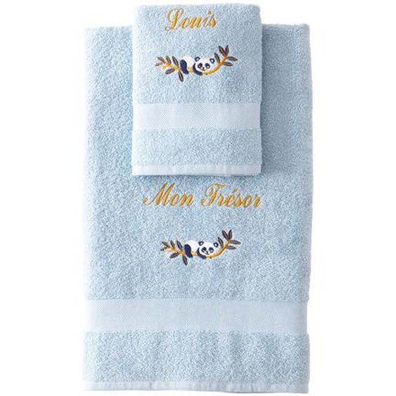 Collection éponge enfant brodée panda personnalisable, coton - Drap De Douche : 70x130cm - Bleu - Colombine Des Petits
