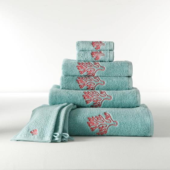 Collection serviettes de bain 420 g/m² brodées corail -