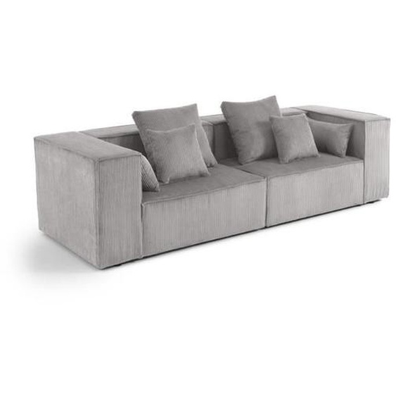 Colombine - canapé modulable droit - 2 places - en velours côtelé - Gris clair