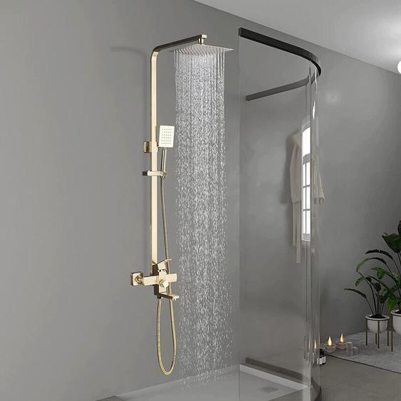 Zamery - Colonne de Douche dore Brossé,Système de Douche Douche Set kit de Douche Murale Solide Douche Réglable Hauteur 750-1100mm avec Douchette