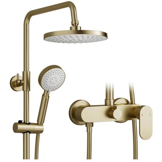 Colonne de Douche dorée, Colonne de Douche avec Mitigeur Monocommande, Tête De Douche Rond 22.5CM, Douchette 3 Jets, Colone Douche Mural Réglable en