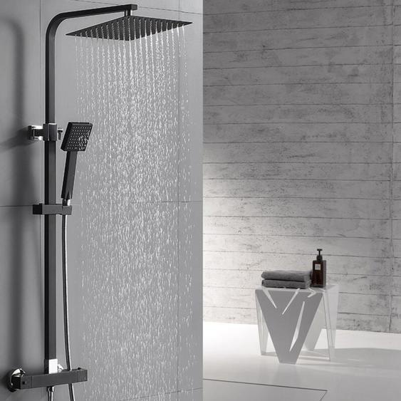 Colonne de Douche Élégante AURALUM - Noir - Ensemble de Douche en Pluie - Set de Douche pour Salle de Bain - Thermostat avec Mitigeur Réglable en