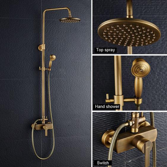 Cecipa - Colonne de douche en laiton antique Ensemble de douche rétro cuivre mitigeur mécanique Ensemble de robinet de douche de salle de bain