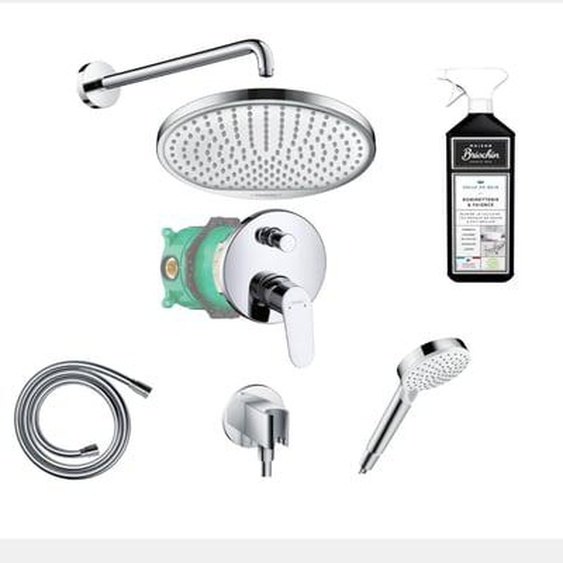 Colonne de douche encastrée Crometta S avec mitigeur mécanique Logis chromé + nettoyant Briochin