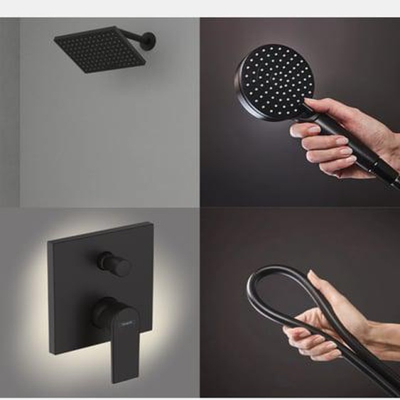 Colonne de douche encastrée mécanique Vernis Shape Douche de tête Vernis Shape Flexible Isiflex Douchette Vernis noir
