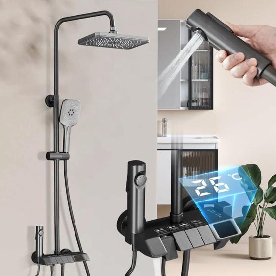 Zamery - Colonne de Douche Gris avec lcd Affichage Température dEau-Systeme de Douche Piano Montage Mural Ensemble de Douche avec 29cm 19cm Tête de