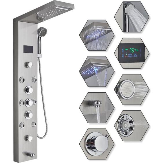 Onyzpily - Colonne de Douche Hydromassante pour baignoire 6 en 1 avec led Colonne Douche Hydromassage Brossée Acier Inoxydable Système de Panneau de