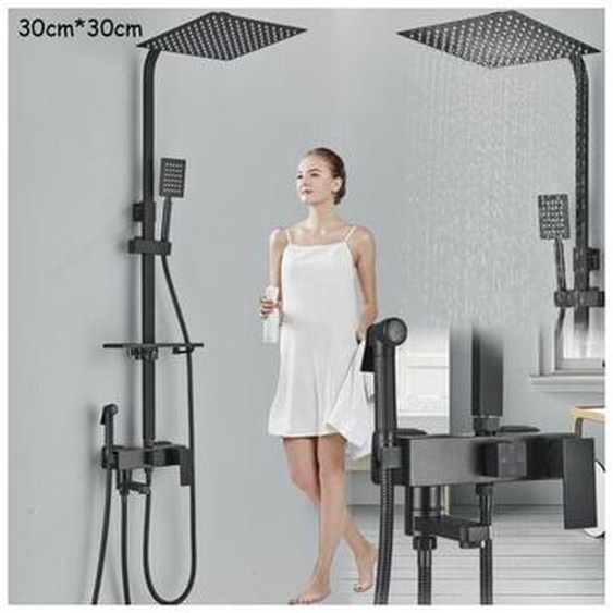 Colonne de Douche Noir,Système de Douche Réglable Ensemble de Douche Mural Set Kit de Douche en Bronze avec 12 pouces douche de pluie,Mitigeur de