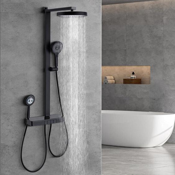 Ohpa - Colonne de douche thermostatique,40 cm étagère en verre,douchette à main avec 4 modes,Rond Douche de tête effet pluie 35cm,Douchette