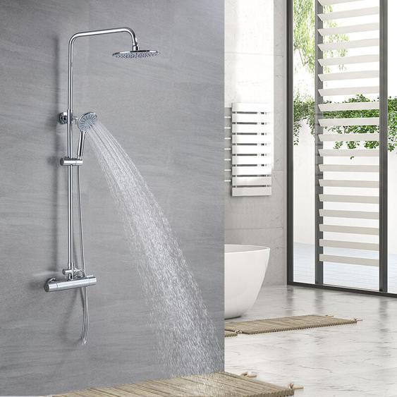 Auralum - Colonne de Douche Thermostatique Ensemble de Douche Ronde en Laiton Système de Douche Hauteur Réglable 80-110 cm Set de Douche Douchette