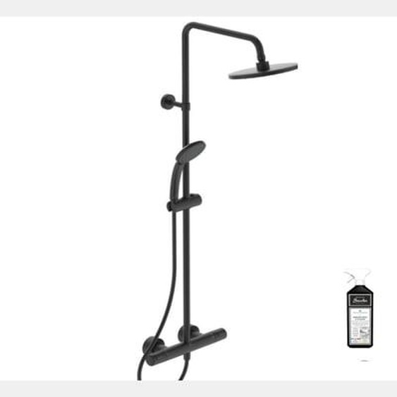 Colonne de douche thermostatique Ceratherm noir mat + nettoyant Briochin