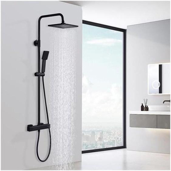 Colonne de Douche Thermostatique Ensemble de Douche Noir Kit de Douche en Laiton Hauteur Réglable Système de Douche Noir