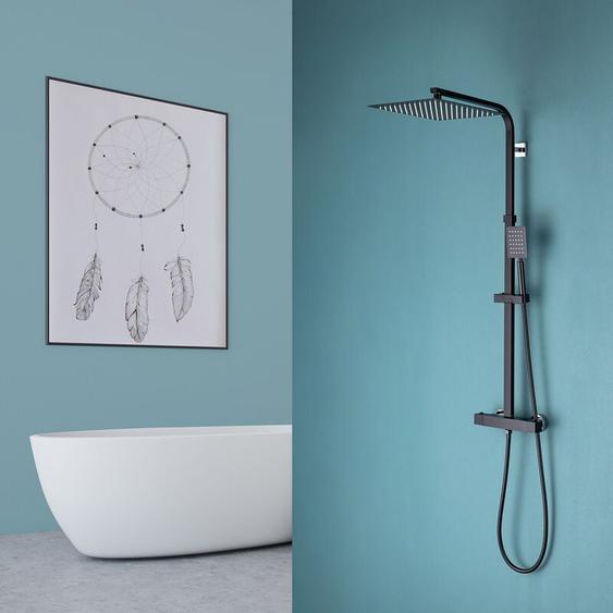 Colonne de Douche Thermostatique Noire Ensemble de Douche Mitigeur en Laiton Luxe léger Moderne Mitigeur Thermostatique avec Tête de Douche de 15.7