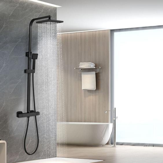 Colonne de Douche Thermostatique Teeno Acier Inoxydable, Douche Thermostatique, Douchette Flexible, Réglable en Hauteur, Noir