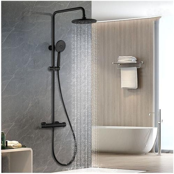 Colonne de Douche Thermostatique ubeegol - Noir - Avec Douchette 3 Jets - Kit de Douche - Hauteur Réglable - Mitigeur en Laiton Durable