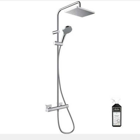 Colonne de douche thermostatique Vernis Shape 230 EcoSmart Chromé + nettoyant Briochin