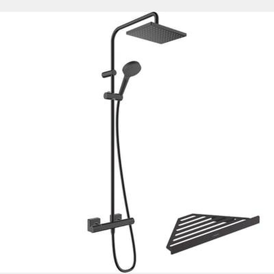 Colonne de douche thermostatique Vernis Shape 230 EcoSmart noir mat + tablette AddStoris
