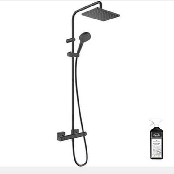 Colonne de douche thermostatique Vernis Shape, économie deau noir mat + nettoyant Briochin
