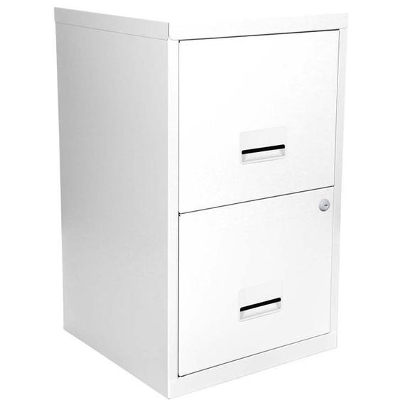 Colonne de rangement basse en acier 2 tiroirs Blanc mat