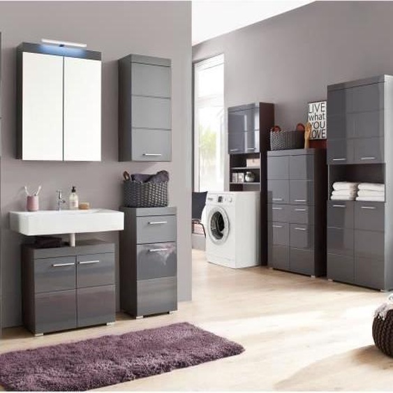 Colonne de salle de bain 2 portes 1 niche, Gris, L37 x P31 x H190 cm, AMANDA