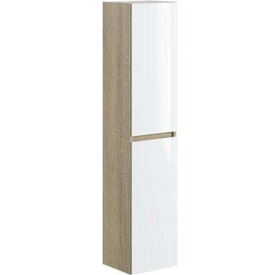 Colonne de salle de bain en mélamine coloris blanc - chêne - Longueur 30 x profondeur 27 x Hauteur 140 cm