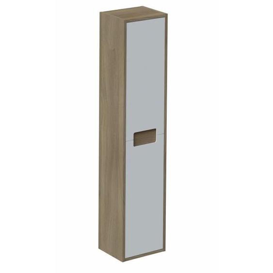 Colonne de salle de bain en mélamine coloris chêne mat - blanc - Longueur 30 x profondeur 25 x Hauteur 140 cm