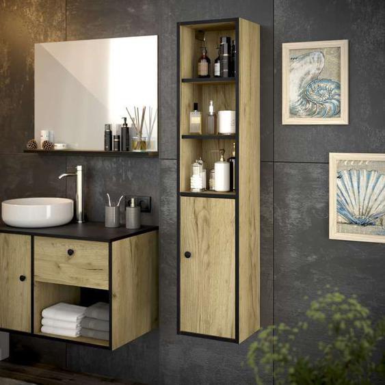 Colonne de salle de bain LARA 1 porte 140x30x25 cm noir et chêne T-BATH