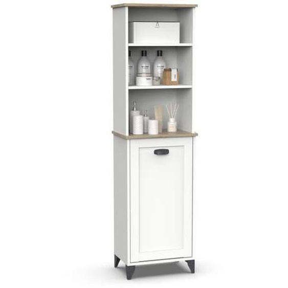 Colonne de salle de bain , meuble de rangment coloris blanc, chêne cambrian - Longueur 46,5 x Profondeur 31 x hauteur 168 cm