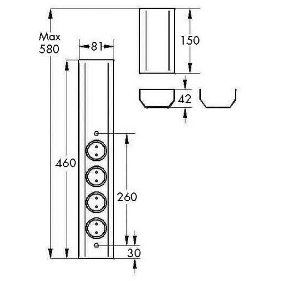 Colonne dénergie STS 3061 en NOIR avec interrupteur pour éclairage / prise multiple