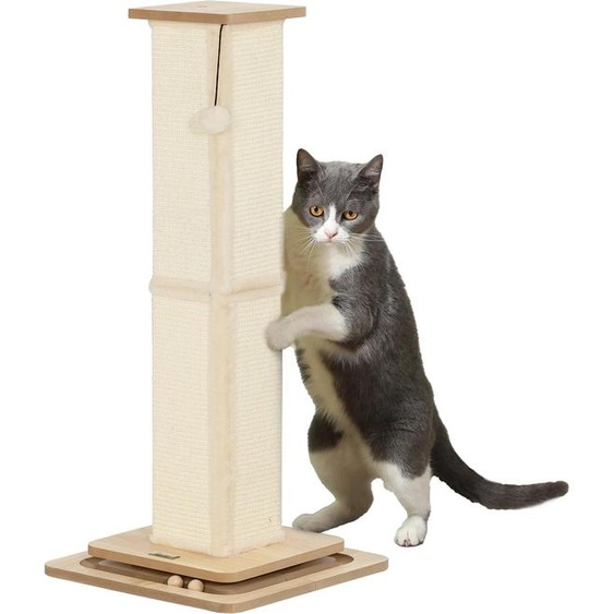 Colonne griffoir pour chats - Arbre à chat - Hauteur 87 cm - Avec balle suspendue - Plaque de sol 39,5 x 39,5 cm - Simple niveau - Bois - Chêne