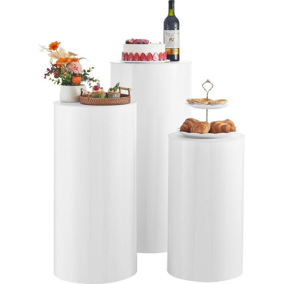 Colonnes décoratives Présentoir à fleurs - Set de socles cylindriques 3 pièces - Hauteurs 60/75/90 cm - Capacité de charge 15 kg - Podiums ronds - Avec couvercle en PVC - Blanc