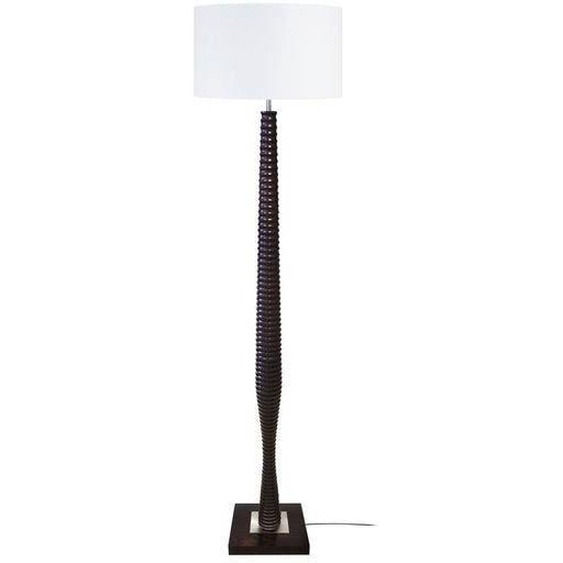 COLUMBUS-Lampadaire droit bois  foncé Abat-jour: cylindre tissu blanc 1 ampoule E27 urbain P40xD40xH160cm