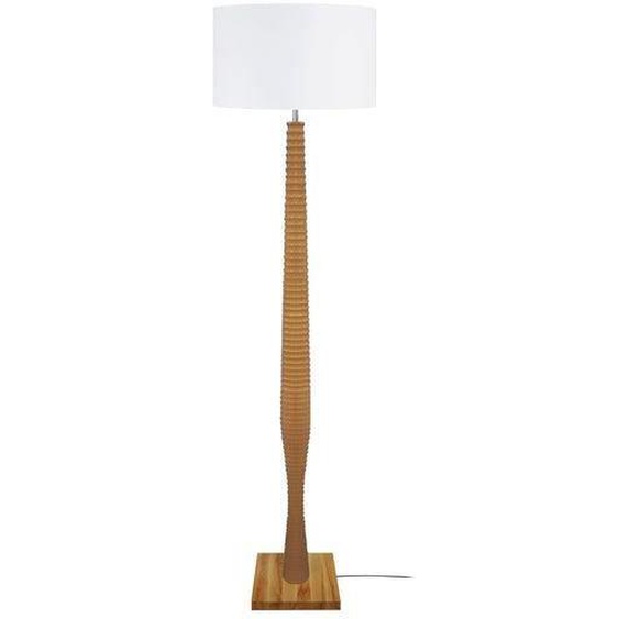 COLUMBUS-Lampadaire droit bois  naturel Abat-jour: cylindre tissu blanc 1 ampoule E27 urbain P40xD40xH160cm