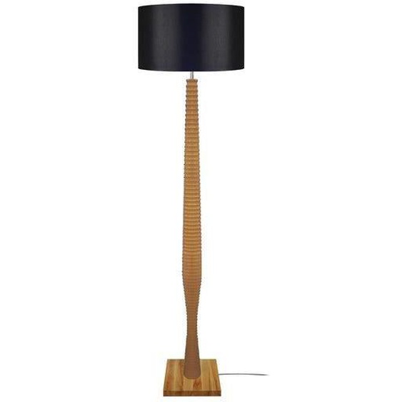 COLUMBUS-Lampadaire droit bois  naturel Abat-jour: cylindre tissu noir 1 ampoule E27 urbain P40xD40xH160cm