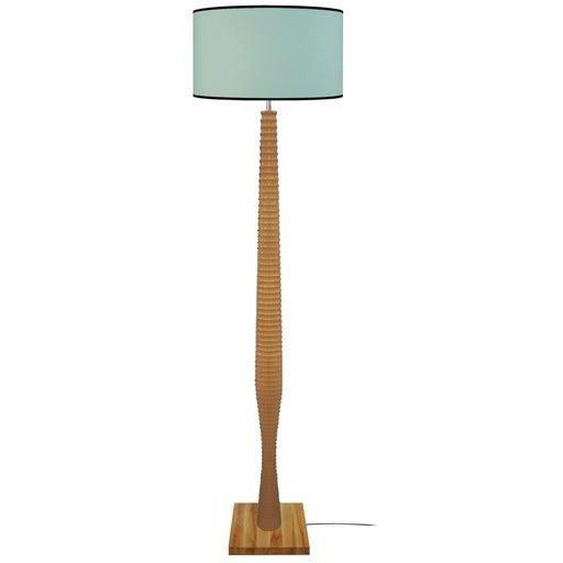 COLUMBUS-Lampadaire droit bois  naturel Abat-jour: cylindre tissu vert basi 1 ampoule E27 urbain P40xD40xH160cm