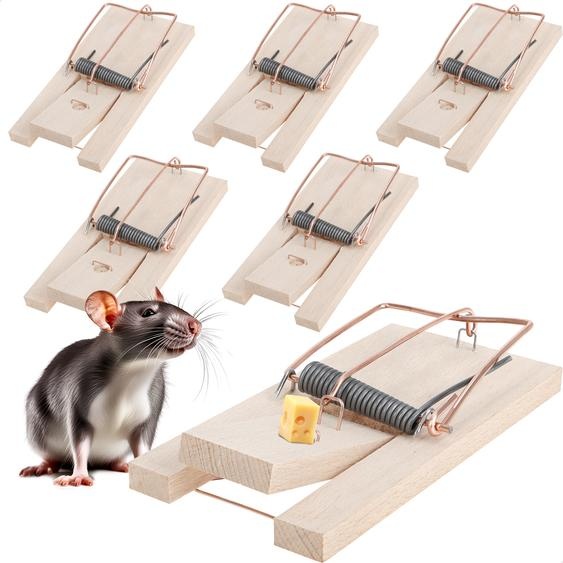 com-four® : 6 pièges à rats en bois – Pièges à ressort pour la lutte contre les nuisibles