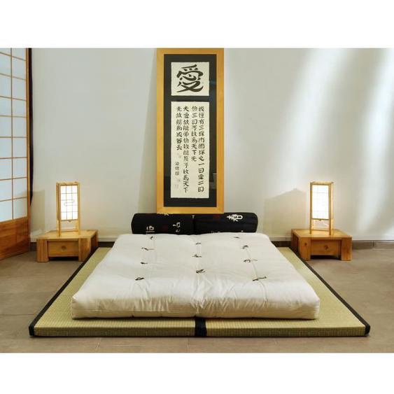 Combinaison 2 Tatamis (90x200x5,5cm) futon en Coton 2 Couches Latex(90x200x14cm)