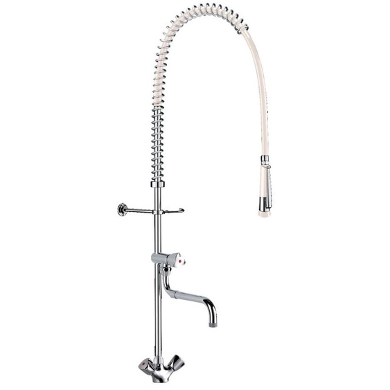 Combiné de prélavage monotrou avec mélangeur, robinet de puisage et bec télescopique orientable - DELABIE - G6632