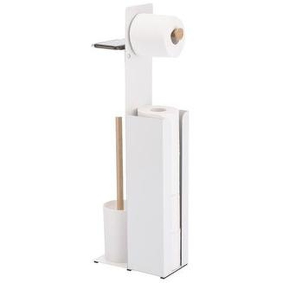 Combiné Wc avec support smartphone Acier & Bambou YONI Blanc mat Spirella