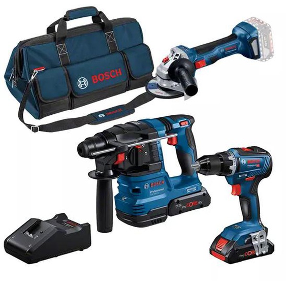 Combo kit 3 machines 18V (GSR 18V-55 + GBH 18V-22 + GWS 18V-7) + 2 batteries 4 Ah + chargeur + sac à outils - BOSCH - 0615A50035