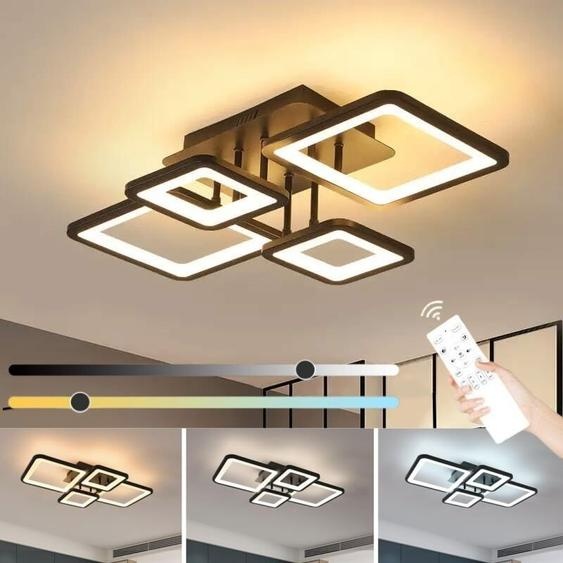 COMELY Plafonnier LED Dimmable Noir, 54W Lampe de Plafond Chambre avec Télécommande 3000K-6500K, Applicable à Salon, Cuisine, Chambre, Balcon,