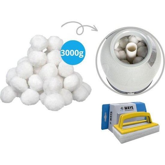 Comfortpool - Boules de filtration adaptées aux pompes de filtration à sable - 3000 grammes & brosse à récurer WAYS