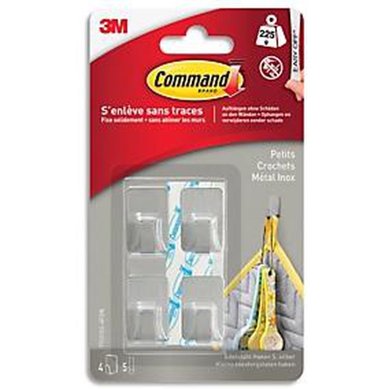 COMMAND Blister de 4 crochets Command™ métalliques gris. Support Mural. Puissance de maintien: 250 g