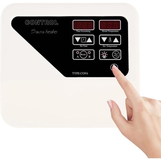 Commande pour poêle de sauna - Thermostat numérique - 3–9 kW - 220–240 V - Minuterie - Protection contre la surchauffe - Montage mural - Blanc