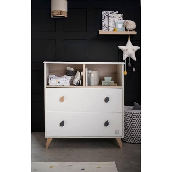 Commode 2 Tiroirs 2 Niches Boutons Goutte - Oslo Blanc