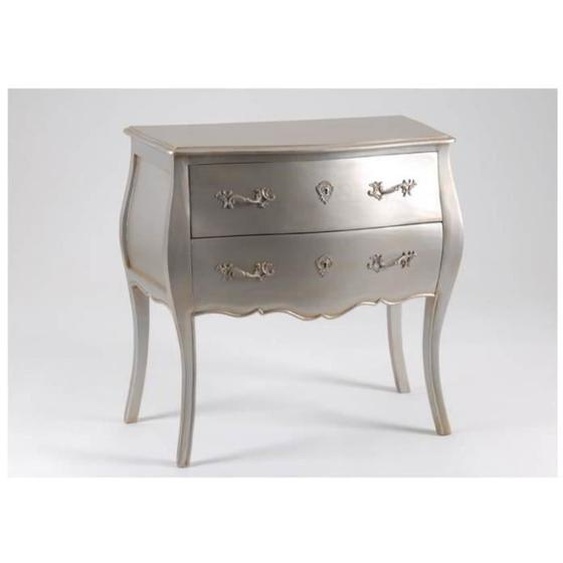 Commode 2 Tiroirs Murano Argent Amadeus - AMADEUS - Chambre - Commode - Gris - Romantique - Bois massif