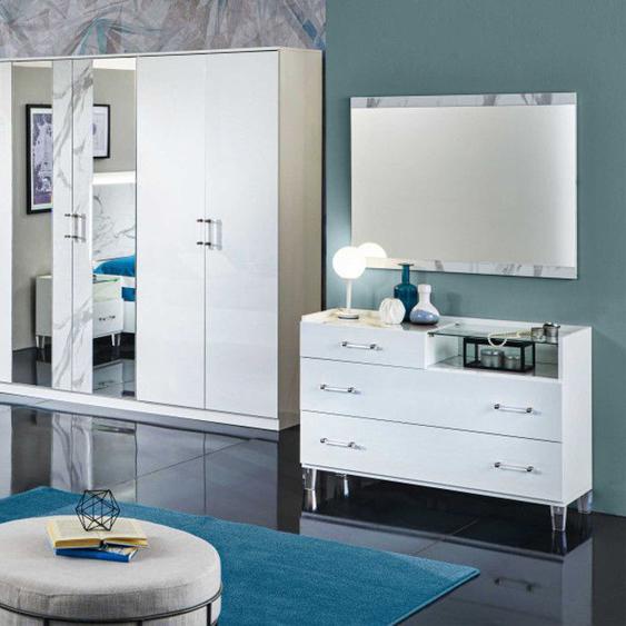 Commode 3 tiroirs Blanc/Marbre blanc - DAIMANA - Blanc - Bois - L 120 x l 43 x H 75 cm - Commode